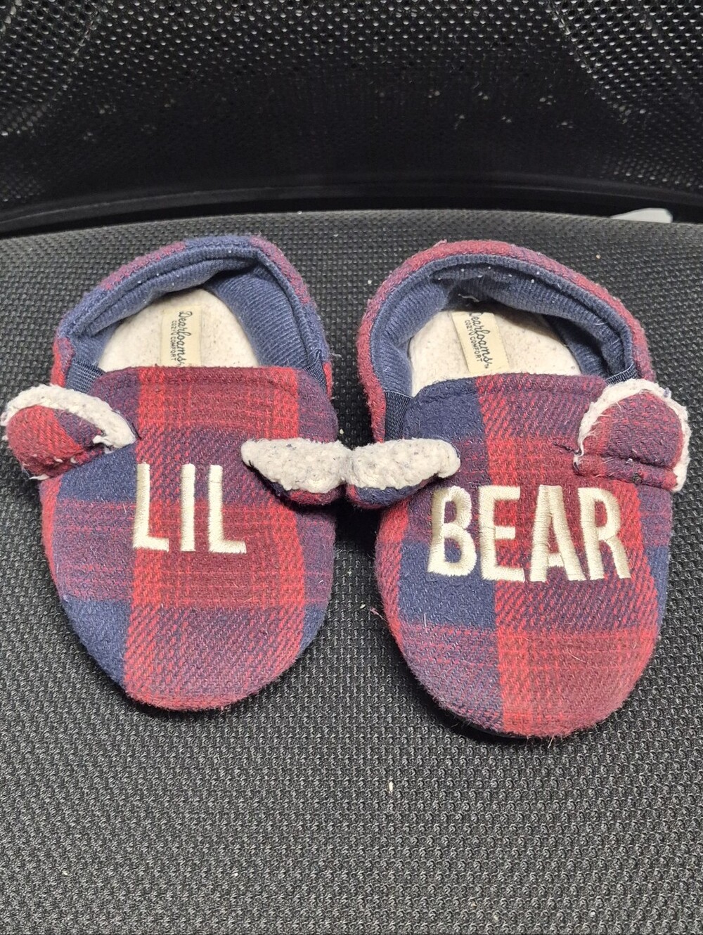 Dearfoam Lil Bear Kids Plaid Slippers - Red & Navy
